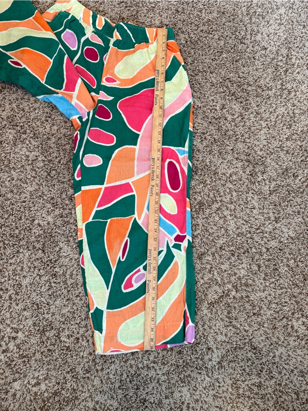 Christian Siriano Womens 100% Linen Wide Leg Cropped Abstract Print Pants sz M - Picture 8 of 11